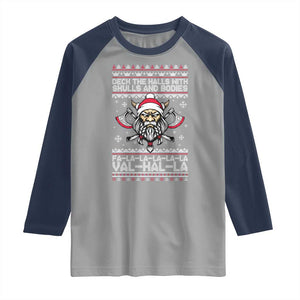 Deck The Halls With Skulls and Bodies Raglan Shirt Viking Christmas Fa La La Valhalla TS02 Sport Gray Navy Print Your Wear