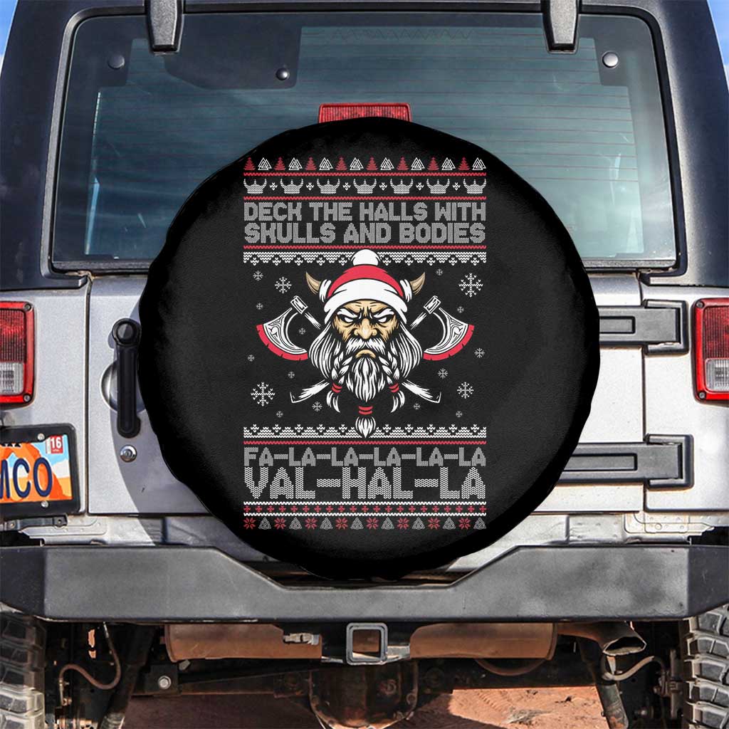 Deck The Halls With Skulls and Bodies Spare Tire Cover Viking Christmas Fa La La Valhalla TS02 No hole Black Print Your Wear
