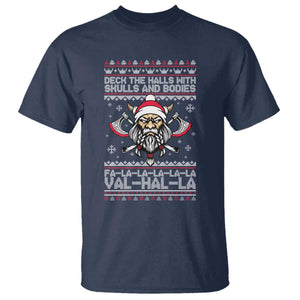 Deck The Halls With Skulls and Bodies T Shirt Viking Christmas Fa La La Valhalla TS02 Navy Print Your Wear