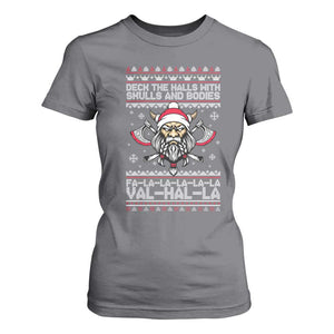 Deck The Halls With Skulls and Bodies T Shirt For Women Viking Christmas Fa La La Valhalla TS02 Charcoal Print Your Wear