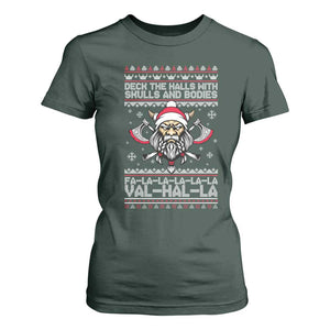 Deck The Halls With Skulls and Bodies T Shirt For Women Viking Christmas Fa La La Valhalla TS02 Dark Forest Green Print Your Wear