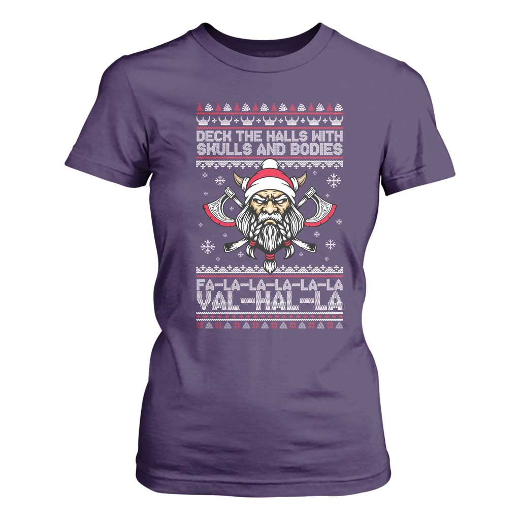 Deck The Halls With Skulls and Bodies T Shirt For Women Viking Christmas Fa La La Valhalla TS02 Purple Print Your Wear