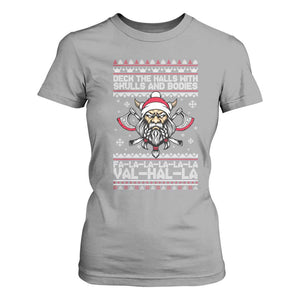 Deck The Halls With Skulls and Bodies T Shirt For Women Viking Christmas Fa La La Valhalla TS02 Sport Gray Print Your Wear