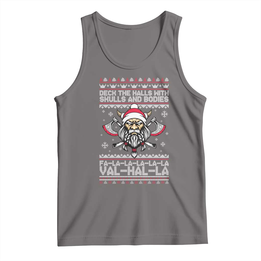 Deck The Halls With Skulls and Bodies Tank Top Viking Christmas Fa La La Valhalla TS02 Deep Heather Print Your Wear