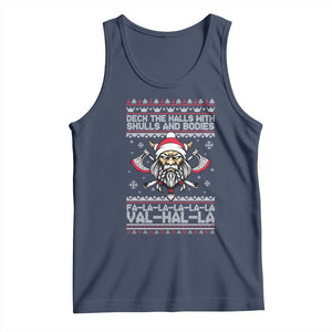 Deck The Halls With Skulls and Bodies Tank Top Viking Christmas Fa La La Valhalla TS02 Navy Print Your Wear
