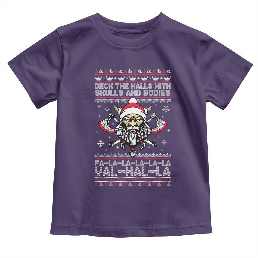 Deck The Halls With Skulls and Bodies Toddler T Shirt Viking Christmas Fa La La Valhalla TS02 Purple Print Your Wear