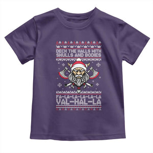 Deck The Halls With Skulls and Bodies Toddler T Shirt Viking Christmas Fa La La Valhalla TS02 Purple Print Your Wear