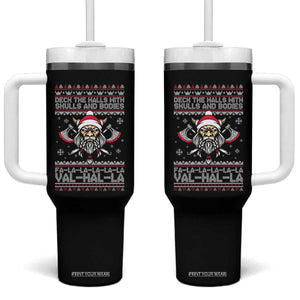 Deck The Halls With Skulls and Bodies Tumbler With Handle Viking Christmas Fa La La Valhalla TS02 One Size: 40 oz Black Print Your Wear