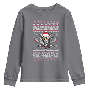 Deck The Halls With Skulls and Bodies Youth Sweatshirt Viking Christmas Fa La La Valhalla TS02 Charcoal Print Your Wear