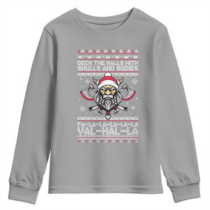 Deck The Halls With Skulls and Bodies Youth Sweatshirt Viking Christmas Fa La La Valhalla TS02 Sport Gray Print Your Wear