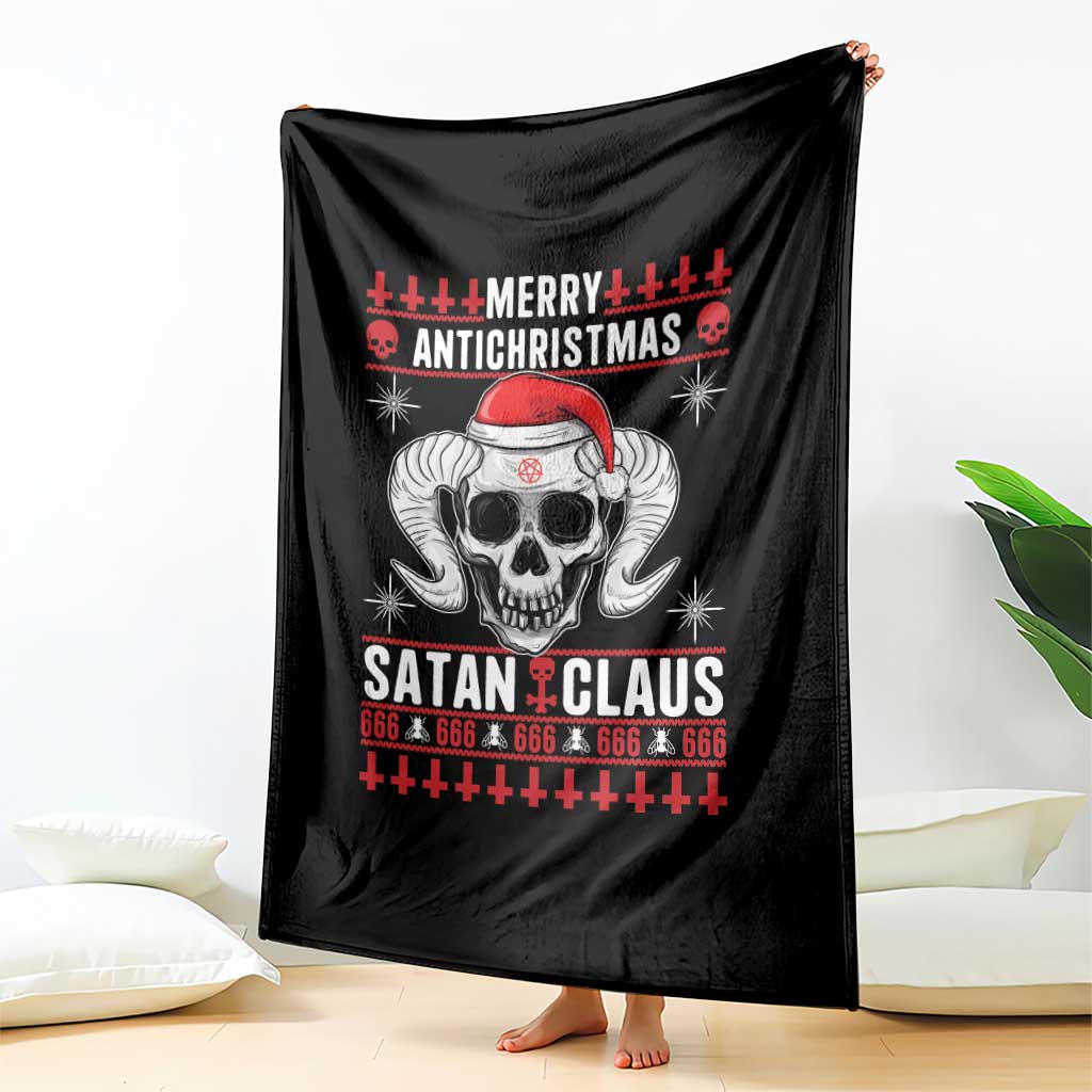Satan Claus Skull Antichristmas Throw Blanket Dark Humor Holiday 666 Skull and Horns TS02 Print Your Wear
