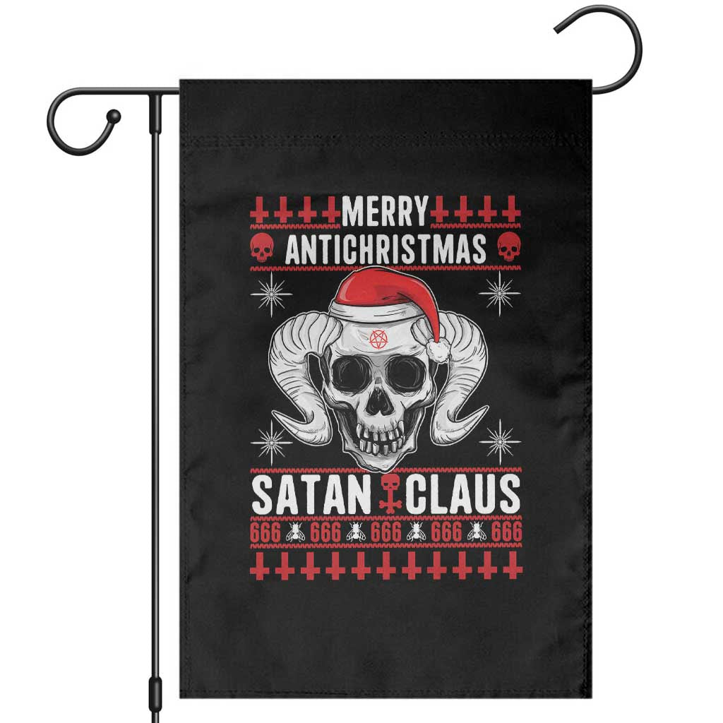 Satan Claus Skull Antichristmas Garden Flag Dark Humor Holiday 666 Skull and Horns TS02 Black Print Your Wear