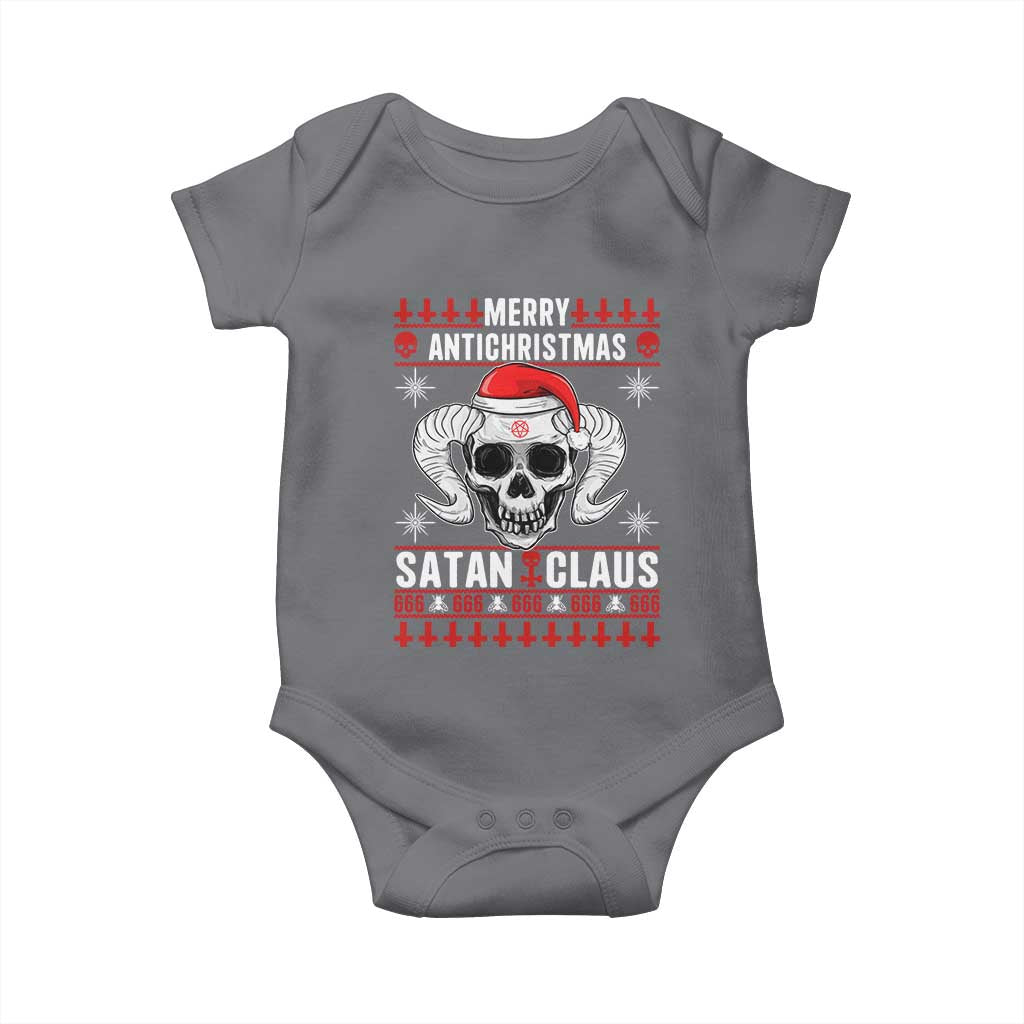 Satan Claus Skull Antichristmas Baby Onesie Dark Humor Holiday 666 Skull and Horns TS02 Charcoal Print Your Wear