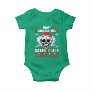 Satan Claus Skull Antichristmas Baby Onesie Dark Humor Holiday 666 Skull and Horns TS02 Irish Green Print Your Wear