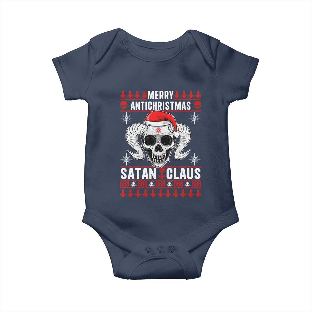 Satan Claus Skull Antichristmas Baby Onesie Dark Humor Holiday 666 Skull and Horns TS02 Navy Print Your Wear