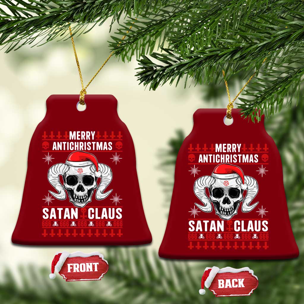 Satan Claus Skull Antichristmas Ceramic Ornament Dark Humor Holiday 666 Skull and Horns TS02 Print Your Wear