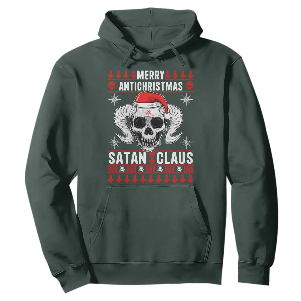Satan Claus Skull Antichristmas Hoodie Dark Humor Holiday 666 Skull and Horns TS02 Dark Forest Green Print Your Wear