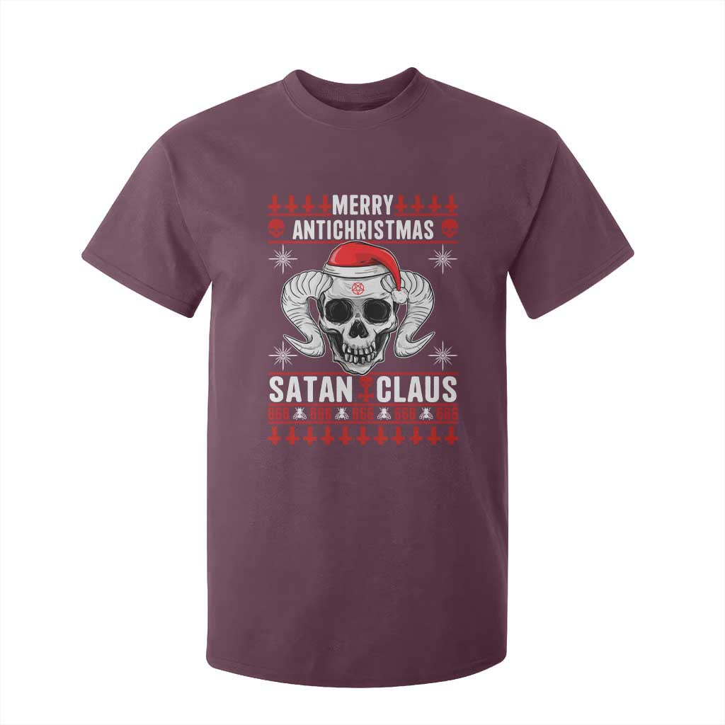 Satan Claus Skull Antichristmas T Shirt For Kid Dark Humor Holiday 666 Skull and Horns TS02 Maroon Print Your Wear