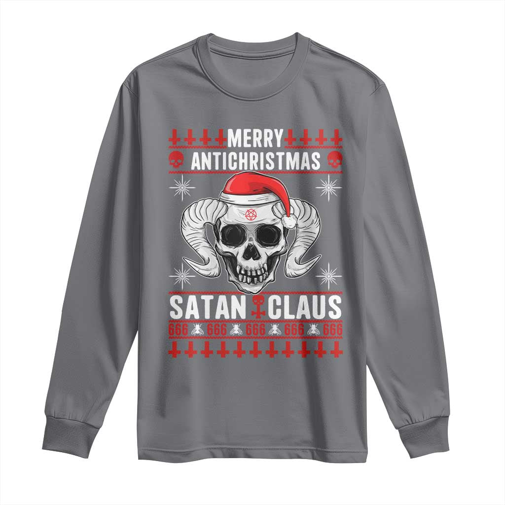 Satan Claus Skull Antichristmas Long Sleeve Shirt Dark Humor Holiday 666 Skull and Horns TS02 Charcoal Print Your Wear