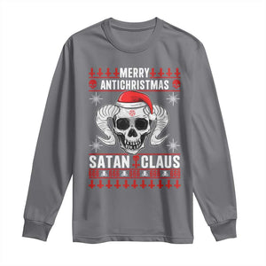 Satan Claus Skull Antichristmas Long Sleeve Shirt Dark Humor Holiday 666 Skull and Horns TS02 Charcoal Print Your Wear