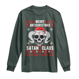 Satan Claus Skull Antichristmas Long Sleeve Shirt Dark Humor Holiday 666 Skull and Horns TS02 Dark Forest Green Print Your Wear