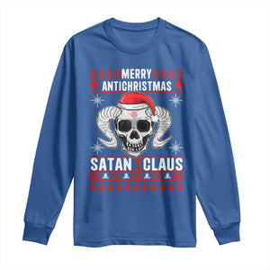 Satan Claus Skull Antichristmas Long Sleeve Shirt Dark Humor Holiday 666 Skull and Horns TS02 Royal Blue Print Your Wear