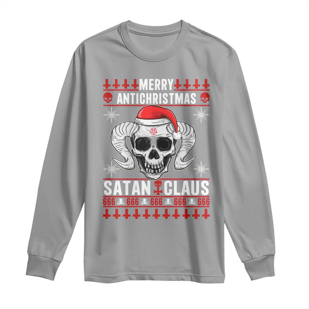 Satan Claus Skull Antichristmas Long Sleeve Shirt Dark Humor Holiday 666 Skull and Horns TS02 Sport Gray Print Your Wear