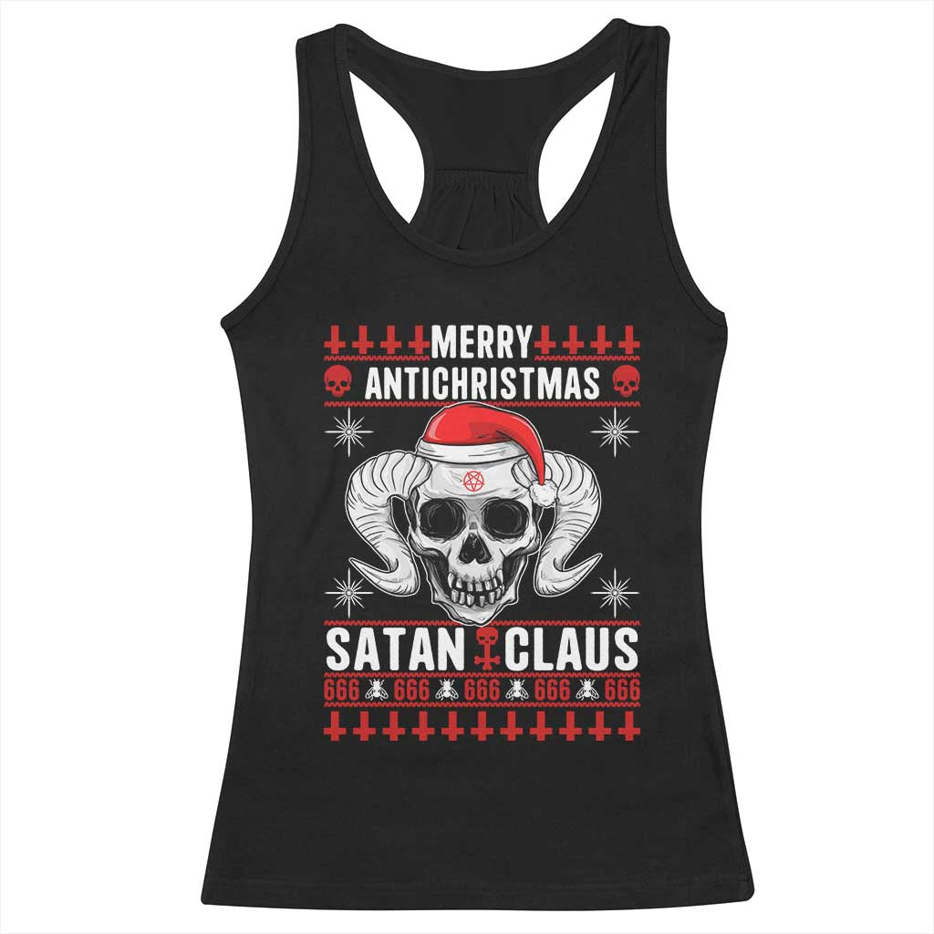 Satan Claus Skull Antichristmas Racerback Tank Top Dark Humor Holiday 666 Skull and Horns TS02 Black Print Your Wear