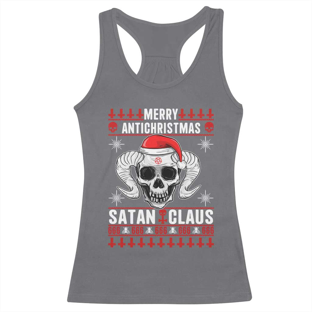 Satan Claus Skull Antichristmas Racerback Tank Top Dark Humor Holiday 666 Skull and Horns TS02 Charcoal Print Your Wear