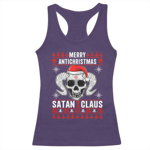 Satan Claus Skull Antichristmas Racerback Tank Top Dark Humor Holiday 666 Skull and Horns TS02 Purple Print Your Wear