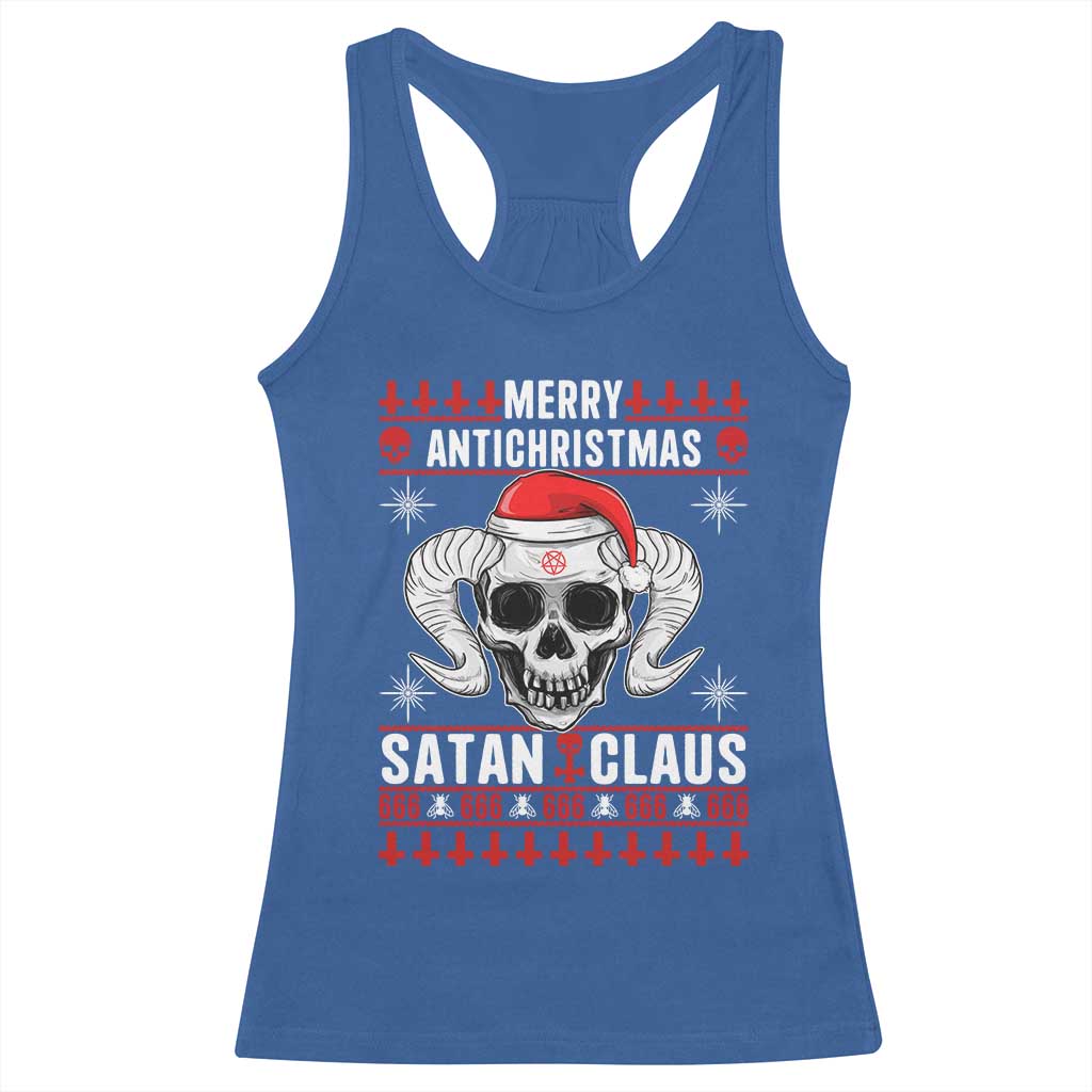 Satan Claus Skull Antichristmas Racerback Tank Top Dark Humor Holiday 666 Skull and Horns TS02 Royal Blue Print Your Wear