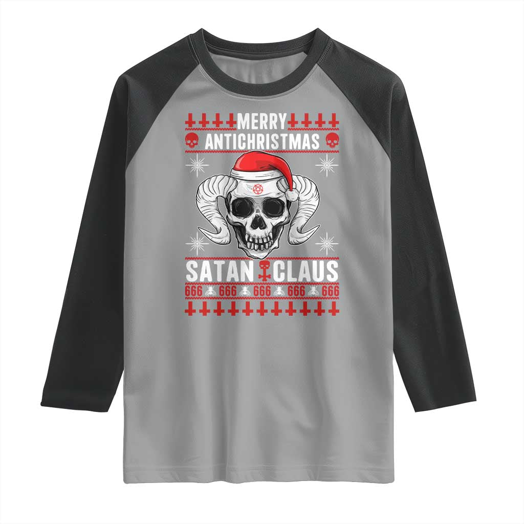 Satan Claus Skull Antichristmas Raglan Shirt Dark Humor Holiday 666 Skull and Horns TS02 Sport Gray Black Print Your Wear