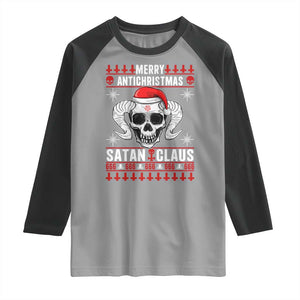 Satan Claus Skull Antichristmas Raglan Shirt Dark Humor Holiday 666 Skull and Horns TS02 Sport Gray Black Print Your Wear