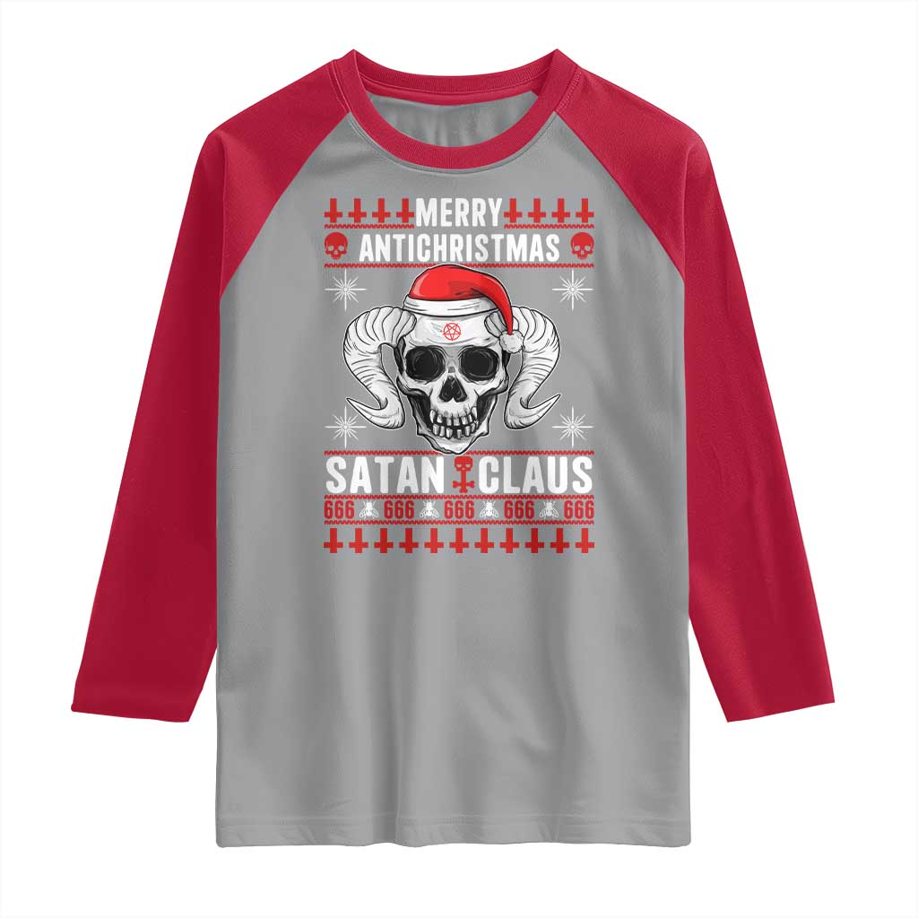 Satan Claus Skull Antichristmas Raglan Shirt Dark Humor Holiday 666 Skull and Horns TS02 Sport Gray Red Print Your Wear