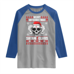 Satan Claus Skull Antichristmas Raglan Shirt Dark Humor Holiday 666 Skull and Horns TS02 Sport Gray Royal Print Your Wear