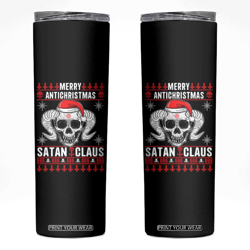 Satan Claus Skull Antichristmas Skinny Tumbler Dark Humor Holiday 666 Skull and Horns TS02 Black Print Your Wear