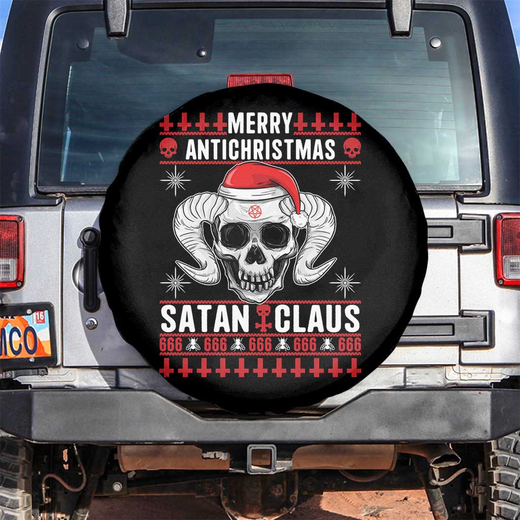 Satan Claus Skull Antichristmas Spare Tire Cover Dark Humor Holiday 666 Skull and Horns TS02 No hole Black Print Your Wear