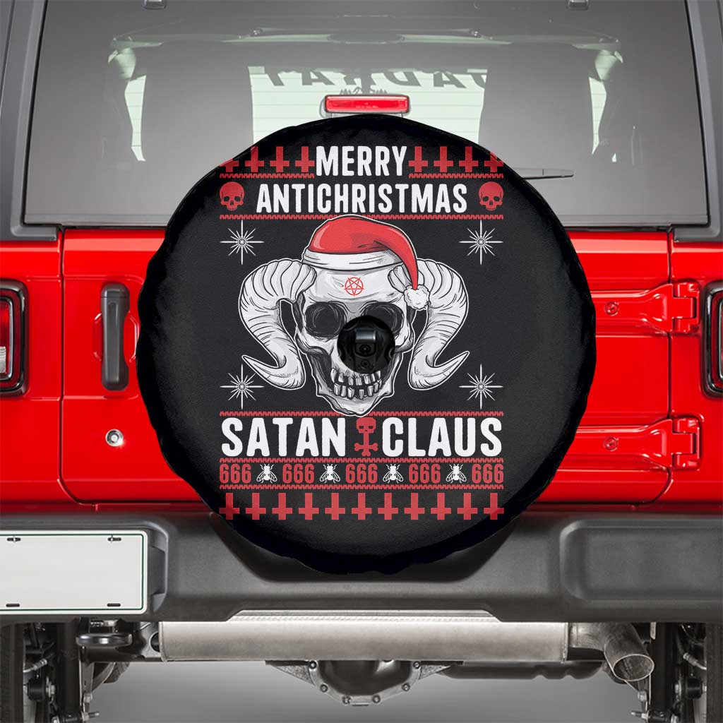 Satan Claus Skull Antichristmas Spare Tire Cover Dark Humor Holiday 666 Skull and Horns TS02 Black Print Your Wear