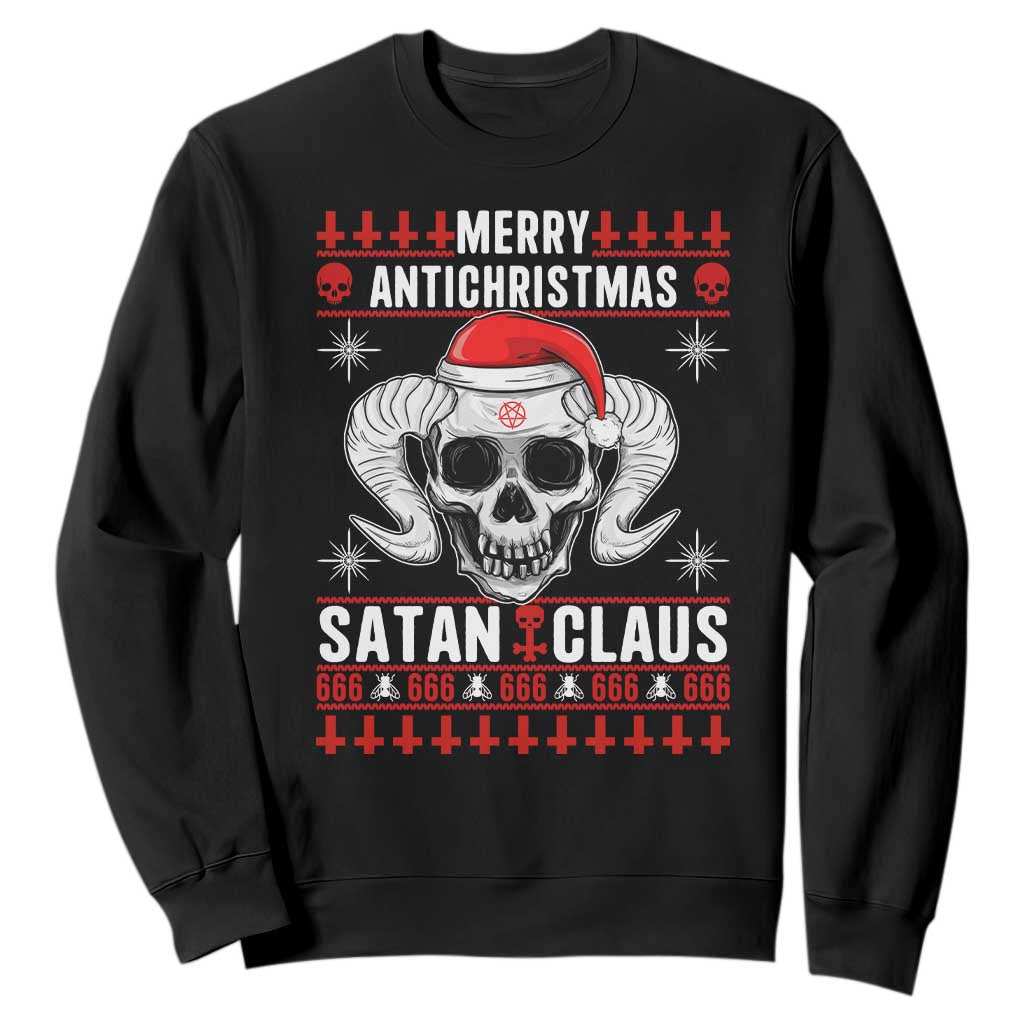 Satan Claus Skull Antichristmas Sweatshirt Dark Humor Holiday 666 Skull and Horns TS02 Black Print Your Wear