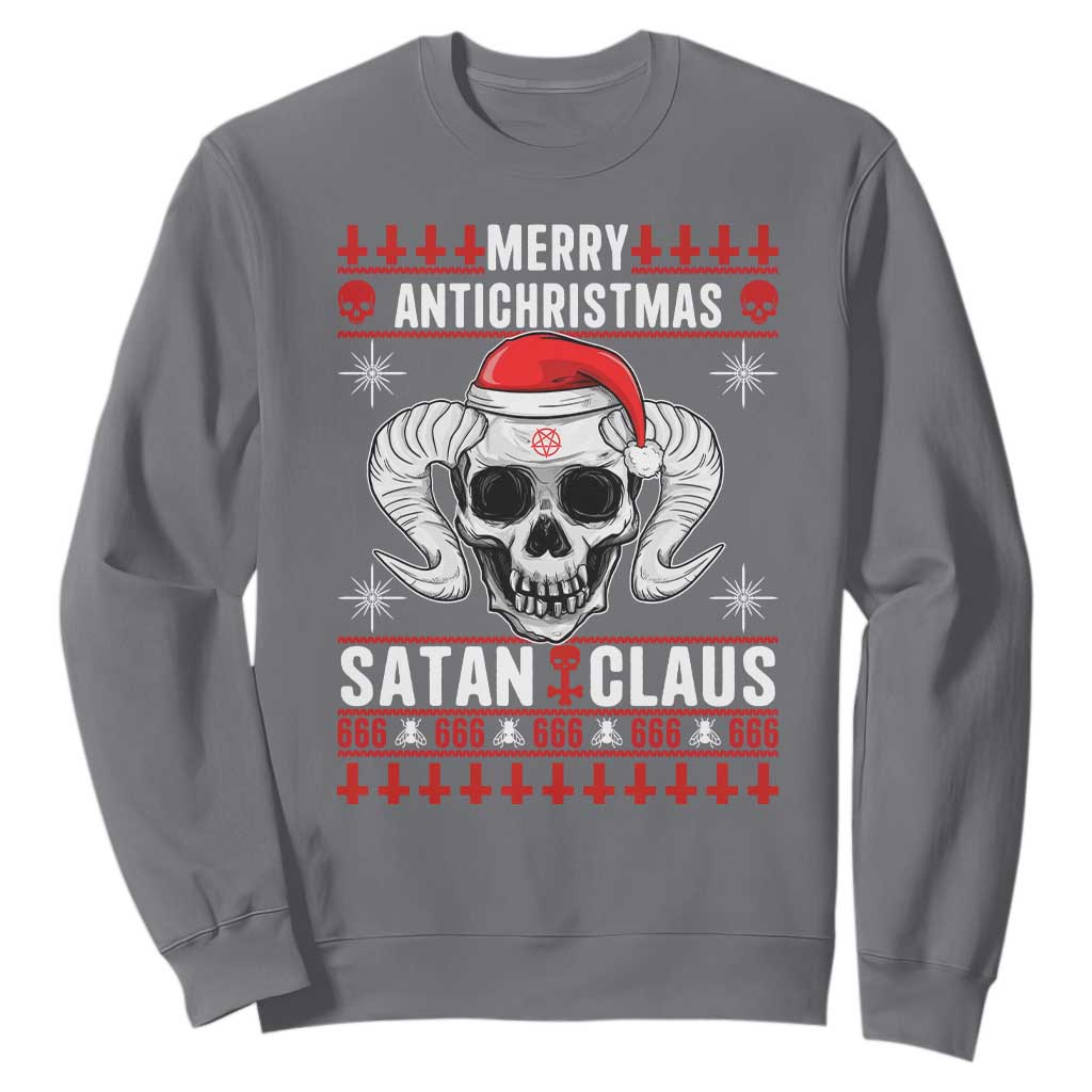 Satan Claus Skull Antichristmas Sweatshirt Dark Humor Holiday 666 Skull and Horns TS02 Charcoal Print Your Wear