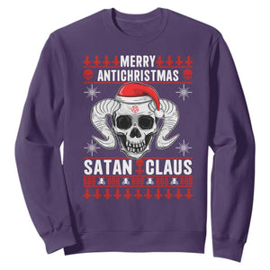 Satan Claus Skull Antichristmas Sweatshirt Dark Humor Holiday 666 Skull and Horns TS02 Purple Print Your Wear