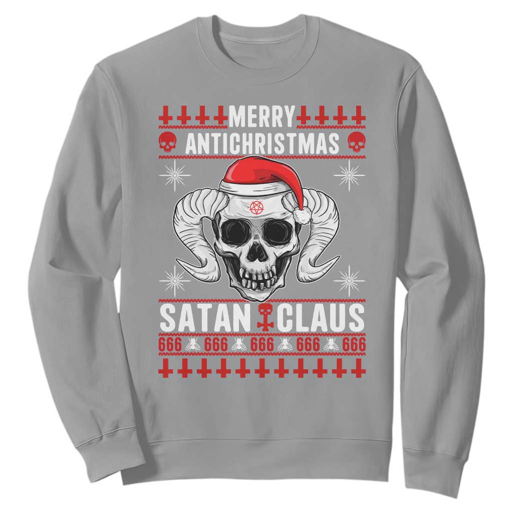 Satan Claus Skull Antichristmas Sweatshirt Dark Humor Holiday 666 Skull and Horns TS02 Sport Gray Print Your Wear