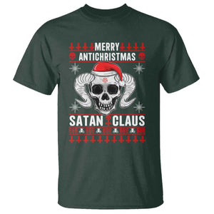 Satan Claus Skull Antichristmas T Shirt Dark Humor Holiday 666 Skull and Horns TS02 Dark Forest Green Print Your Wear