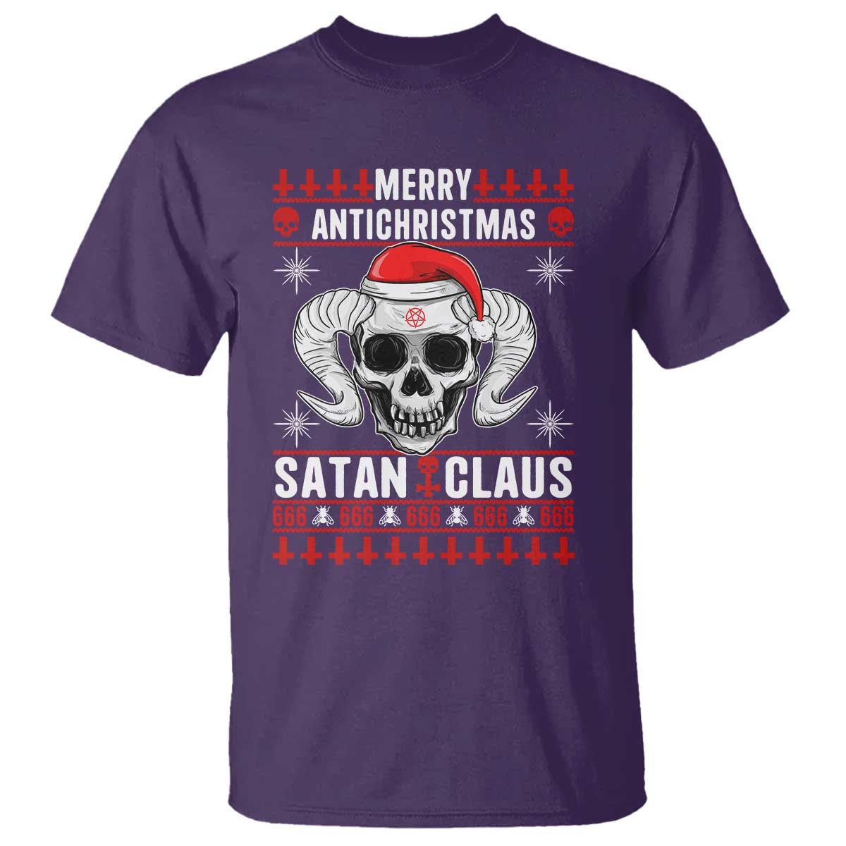 Satan Claus Skull Antichristmas T Shirt Dark Humor Holiday 666 Skull and Horns TS02 Purple Print Your Wear