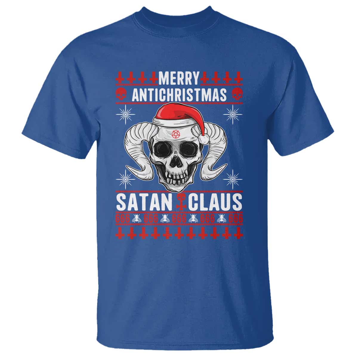 Satan Claus Skull Antichristmas T Shirt Dark Humor Holiday 666 Skull and Horns TS02 Royal Blue Print Your Wear