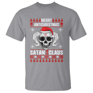 Satan Claus Skull Antichristmas T Shirt Dark Humor Holiday 666 Skull and Horns TS02 Sport Gray Print Your Wear