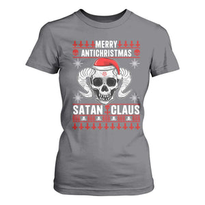 Satan Claus Skull Antichristmas T Shirt For Women Dark Humor Holiday 666 Skull and Horns TS02 Charcoal Print Your Wear