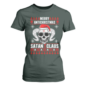 Satan Claus Skull Antichristmas T Shirt For Women Dark Humor Holiday 666 Skull and Horns TS02 Dark Forest Green Print Your Wear