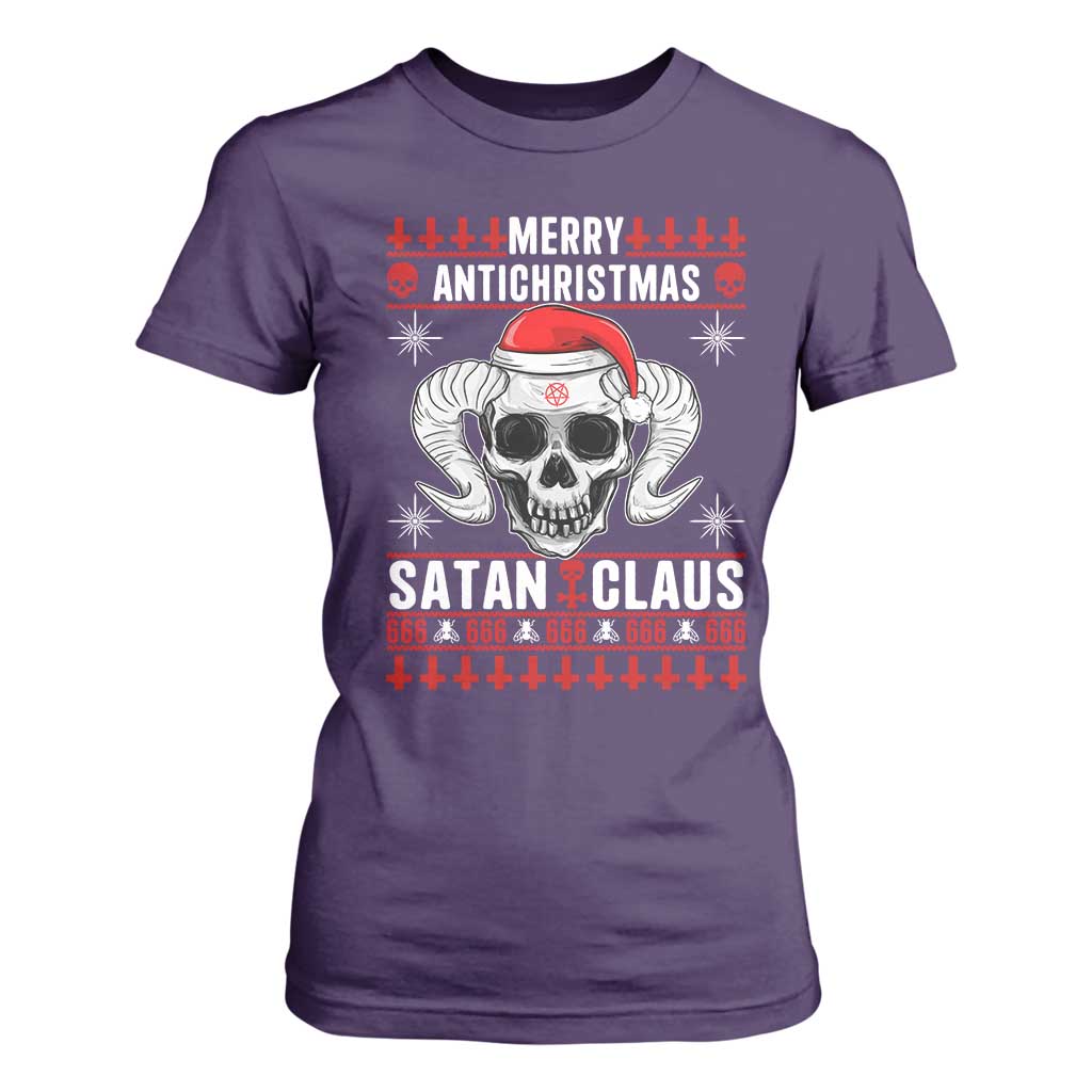 Satan Claus Skull Antichristmas T Shirt For Women Dark Humor Holiday 666 Skull and Horns TS02 Purple Print Your Wear