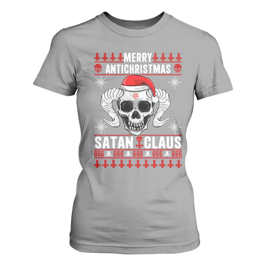 Satan Claus Skull Antichristmas T Shirt For Women Dark Humor Holiday 666 Skull and Horns TS02 Sport Gray Print Your Wear
